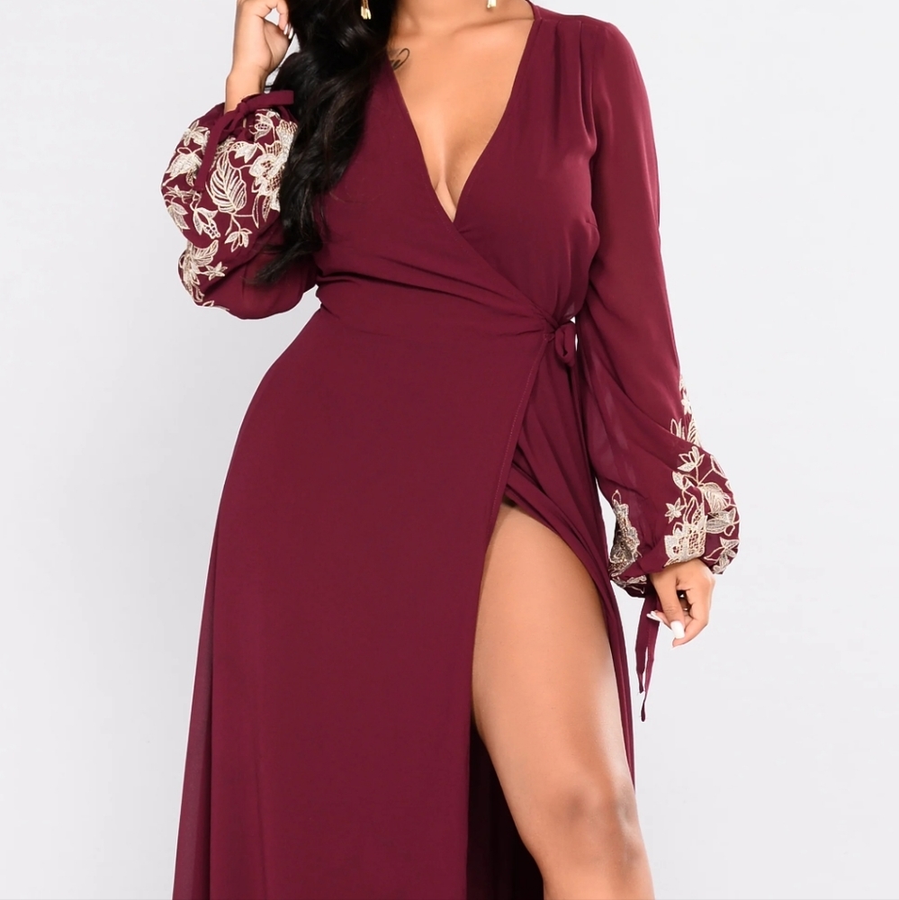 embroidered wrap tie dress large